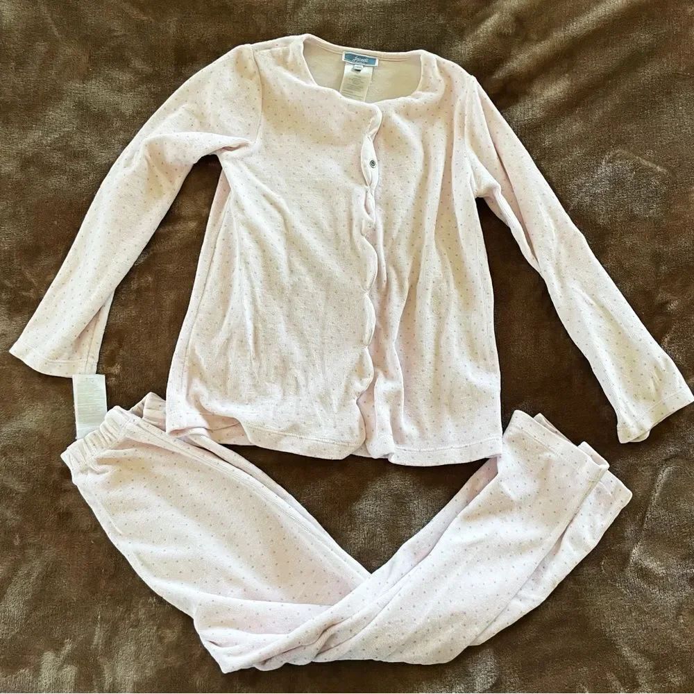 Jacadi Girls Soft Pink Pajamas with Silver Stars/ Dots Size 6